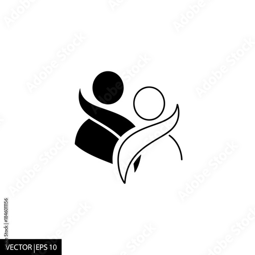 Two People Hugging Icon Black and White on White Background embrace love