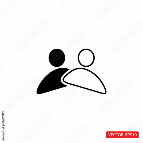 Two overlapping stylized human figures, one solid black and one outlined, on white people icon