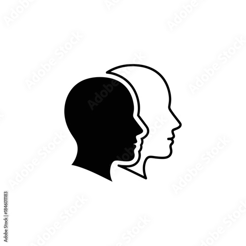 Two Profile Silhouettes One Solid Black One Outline Facing Right Keywords: profile, silhouette, head, face, human, person