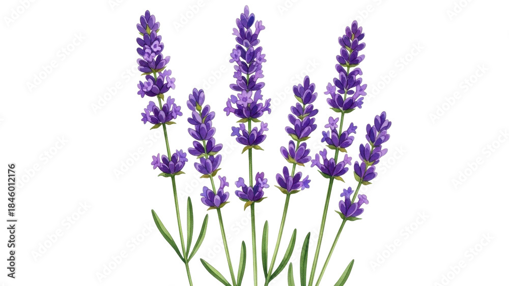 Obraz premium Vibrant watercolor lavender flowers on a transparent background PNG image for natural wellness concepts