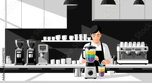 Barista Preparing Coffee in Modern Cafe.