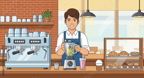 Barista Preparing Coffee Drink in Cafe.