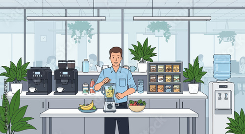 Man Preparing Breakfast in Modern Kitchen.