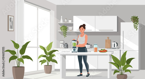 Woman Preparing Meal in Modern Kitchen.