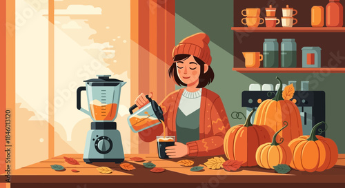 Woman Preparing Pumpkin in the Kitchen.