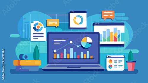 Modern Business Analytics and Data Visualization Concept with Digital Dashboard, Charts, Reports and Performance Metrics Vector