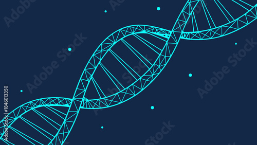 Futuristic DNA Helix Structure Concept with Glowing Wireframe Genetic Strand and Abstract Biotechnology Network Vector
