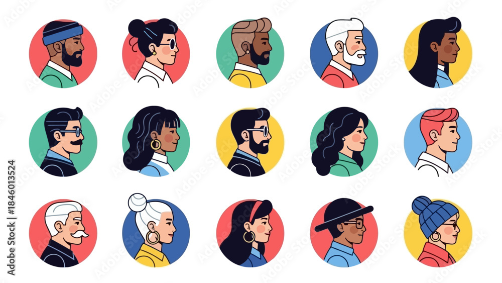 Fototapeta premium Diverse Group of People Profile Avatars in a Circle Collection