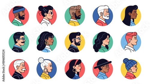 Diverse Group of People Profile Avatars in a Circle Collection