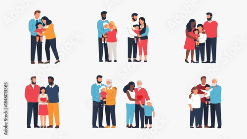 Diverse Families in Various Compositions: A Collection of Vector Illustrations