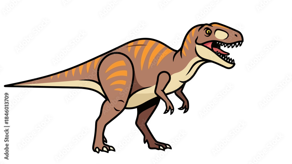 Fototapeta premium Aggressive Dinosaur with Orange Stripes on White Background Vector Illustration