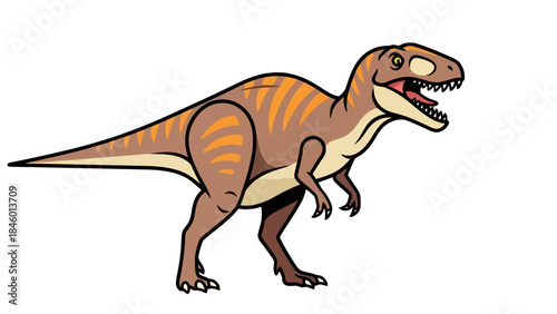 Aggressive Dinosaur with Orange Stripes on White Background Vector Illustration