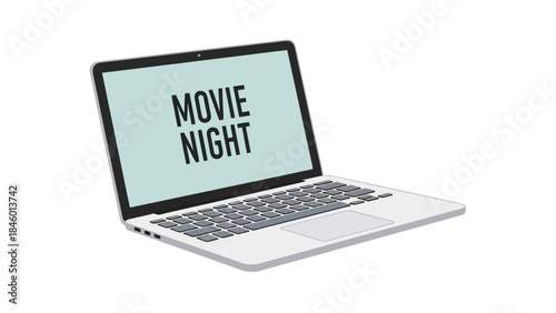 Cozy Movie Night at Home: Laptop Displaying "Movie Night" Text on Screen