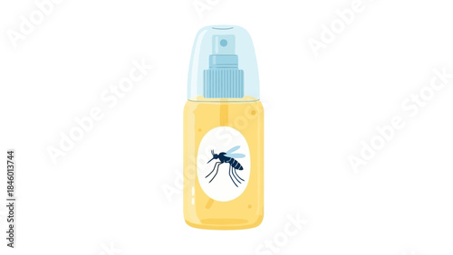 Mosquito Repellent Spray Bottle with Insect Icon, Vector Illustration for Protection