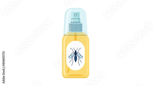 Mosquito Repellent Spray Bottle with Insect Icon, Vector Illustration