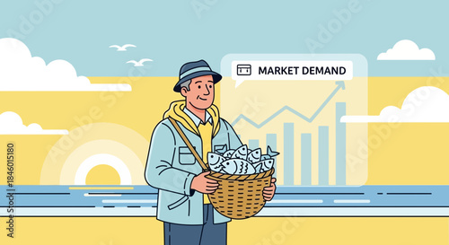 Man Holding Basket of Money Cash.