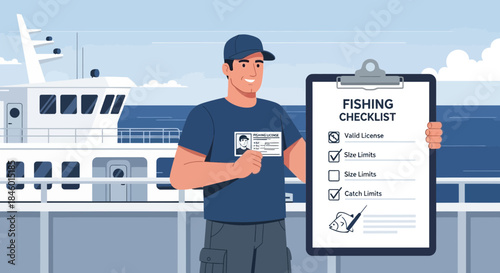 Man holding clipboard with fishing checklist.