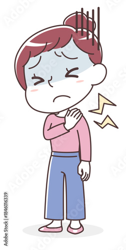 ひどい肩こりに苦しむ女性（デスクワーク・眼精疲労・血行不良）