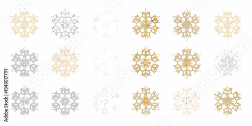 An assortment of delicate watercolor snowflakes in varying shades and designs
