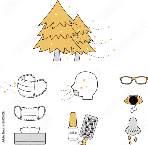 花粉症のアイコンセット単色