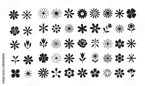 Large assortment of decorative flower icons and patterns perfect for various creative projects