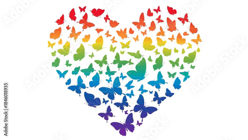 Rainbow butterflies forming a heart shape symbolizing love and freedom