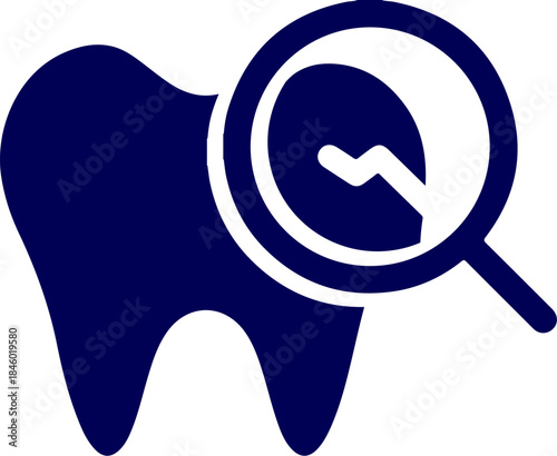 Silhouette vector of dental cavity checkup with magnifying glass. Tooth icon with a dental mirror checking for oral hygiene issues. tooth check up icon vector dentist  dental clinic. 
