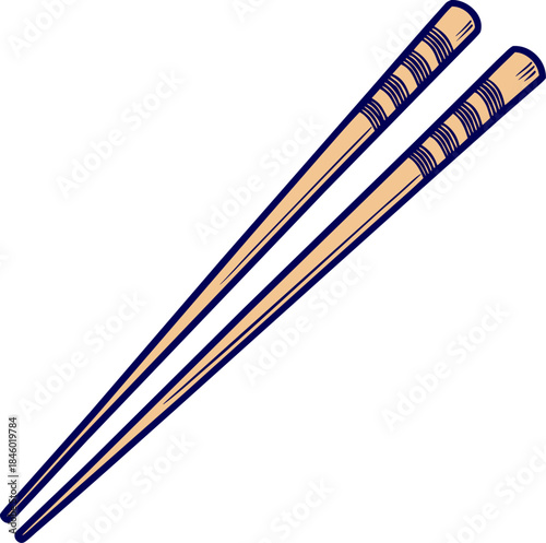 vector illustration of Eating stick. wooden chopsticks. Elegant pair of wooden chopsticks with ornate details vector illustration. 
