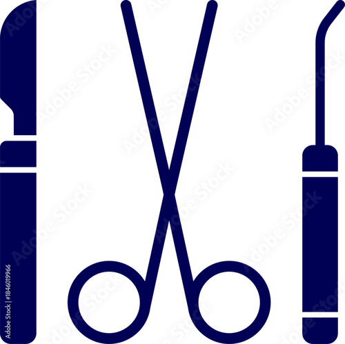 Surgery scissor and knife silhouette vector. Surgical instruments. Surgical, medical tools. Medical instruments. Medical Scissors and scalpel icon. 