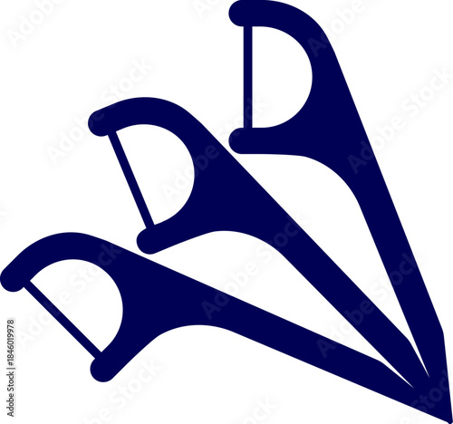 Three dental floss pick silhouette vector. plastic toothpicks. Floss toothpick. dental floss, Dental hygiene, Floss toothpick. Dental floss icon.