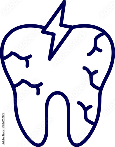 vector illustration of Toothache pain cracked tooth. Broken tooth icon, cracked tooth symbol. Dental problem concept. Tooth decay, damage, pain. Simple line art vector illustration for dentistry. 