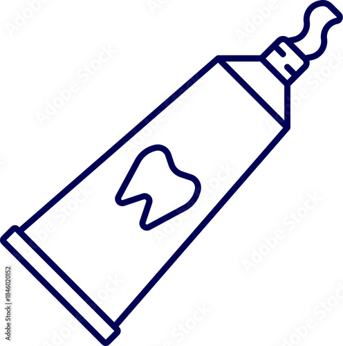 vector illustration of toothpaste tube squeezing paste. Stylized toothpaste tube with a tooth logo. Tube of toothpaste illustration in flat style. Toothpaste is squeezed out of the tube. 