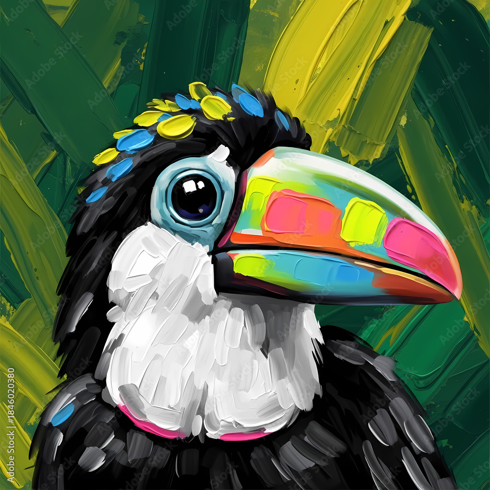 Obraz premium Vibrant Toucan Art with Expressive Brushstrokes and Colorful Beak