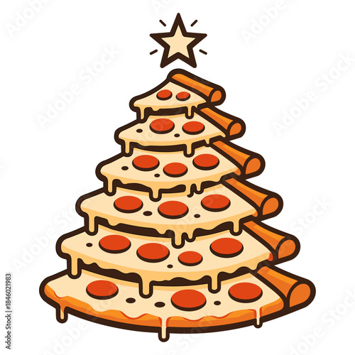 Pizza Slice Christmas Tree With Star, Funny Holiday Food Icon