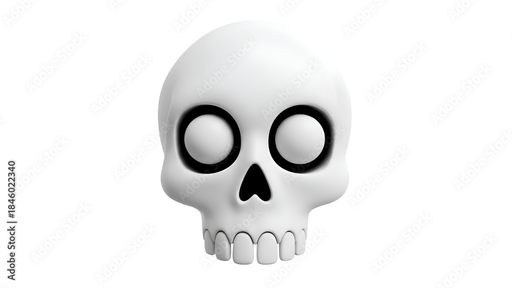 Fototapeta premium A stylized white cartoon skull 3d rendered illustration isolated on a black background