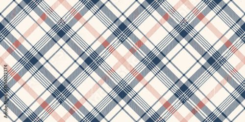 A stylish plaid pattern featuring navy, pink, and cream colors.