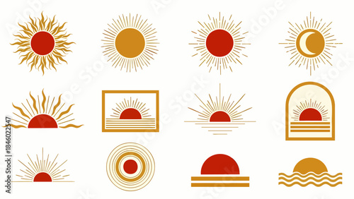 Boho Sun and Moon Icons: Abstract Celestial Elements for Design and Decoration