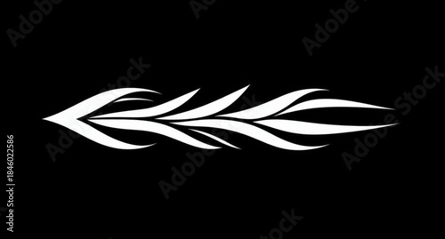 Tribal black and white fish silhouette vector illustration featuring a floral wave pattern and flame design elements for a decorative tattoo art backdrop
