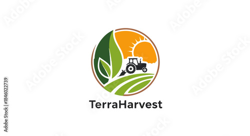 Agriculture Farm Logo with Tractor and Barn – Rural Farming and Agribusiness Brand Identity