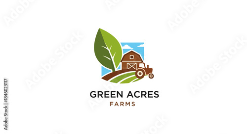 Green Agriculture Farm Logo with Tractor and Barn – Rural Farming and Agribusiness Brand Identity