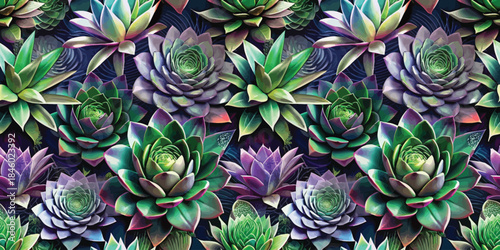 A vibrant array of colorful succulent plants, showcasing various shapes and shades against a dark background.