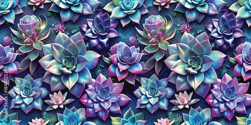 A vibrant arrangement of colorful succulents, showcasing shades of blue and purple in a mesmerizing pattern.