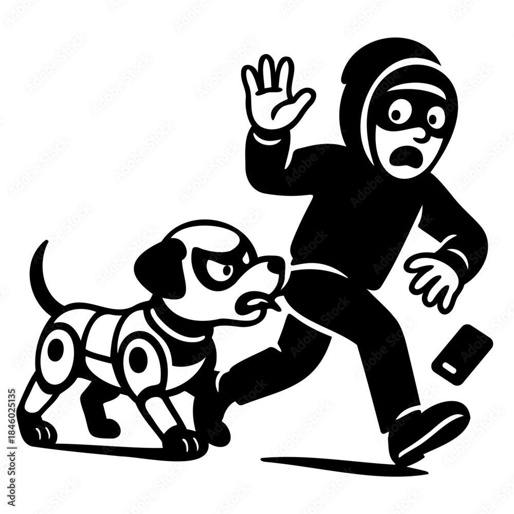Fototapeta premium Security Robot Dog Stopping Thief
