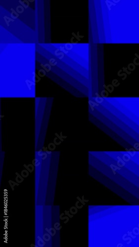 Vibrant blue and black geometric pattern with squares and lines