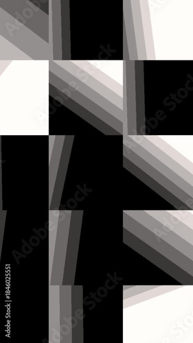 Geometric pattern with black, white, and gray shapes and lines