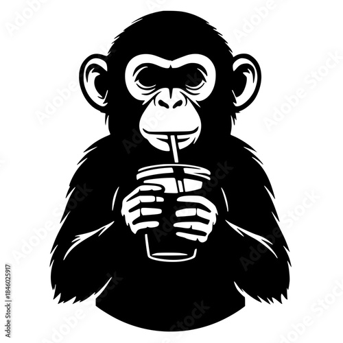 Silhouette portrait of a monkey drinking
