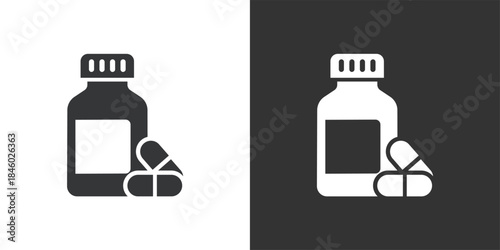 Medicine Bottle with Capsule icon. Solid glyph series icon