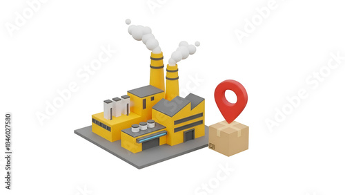 Factory production and shipping location tracking 3d render icon