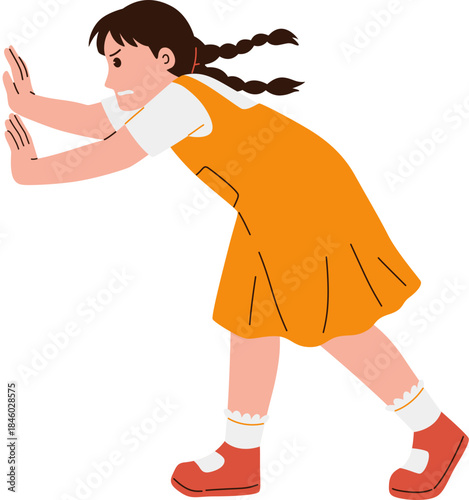 Child Pushing Hard Pose Illustration