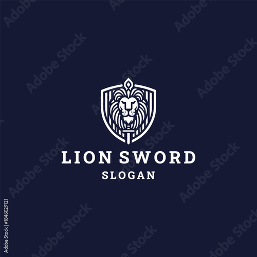 Lion sword logo style icon design template vector illustration